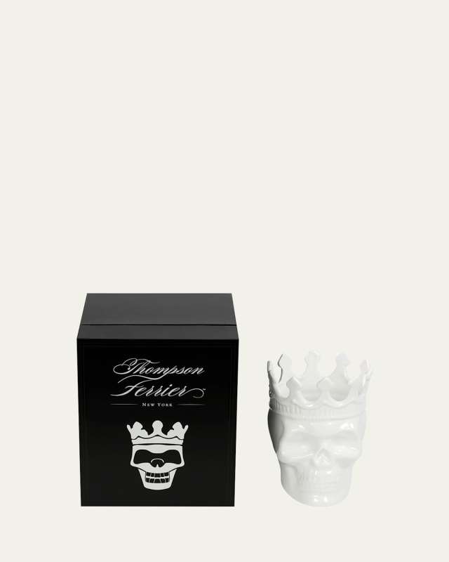 White Louise Skull Candle, 23.3 oz. - Rose de Vents Scent